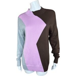 Belle by Kim Gravel Zig Zag Color Block Sweater Pink Lavender XS